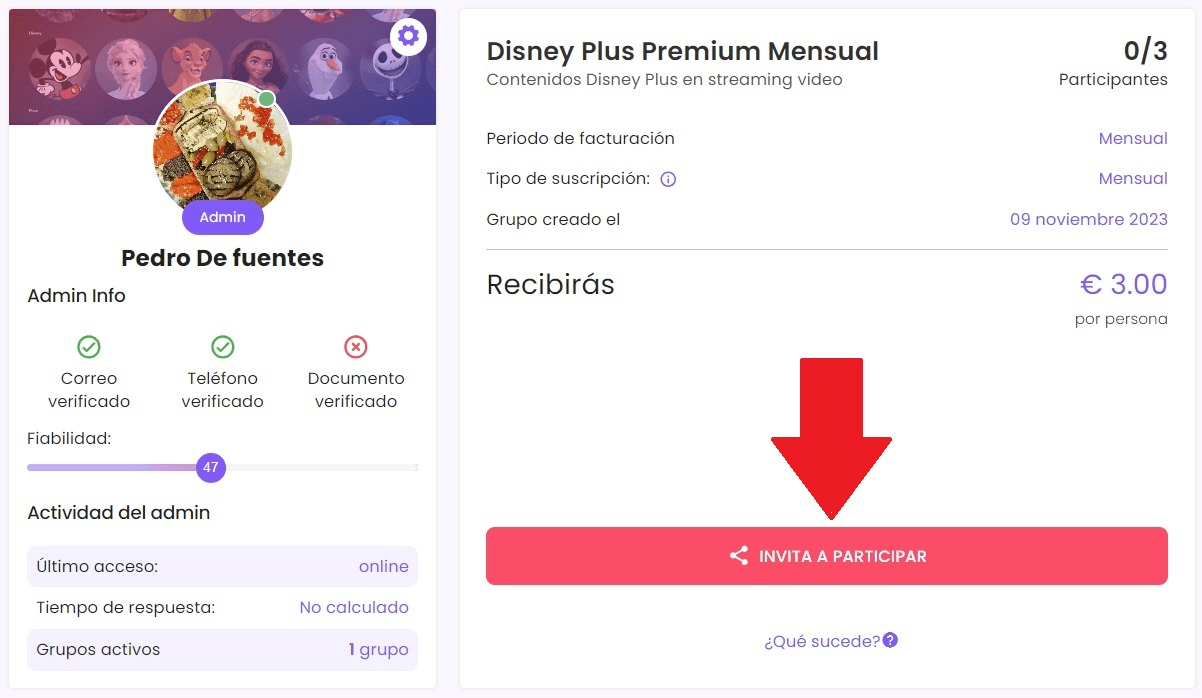 Hazte Admin si tienes una suscripción de Disney Plus a tu nombre y quieres poner a disposición los espacios vacíos que no utilizas. 