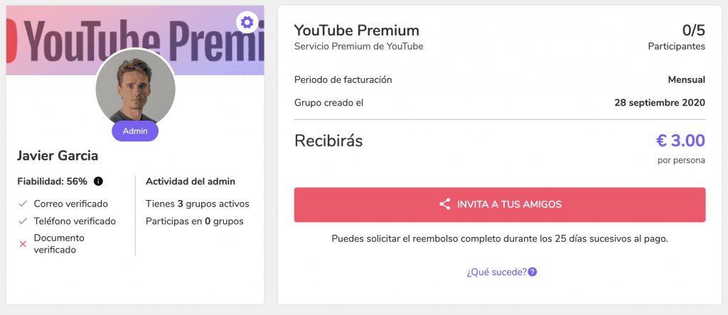 Youtube Premium Precio compartir como Admin