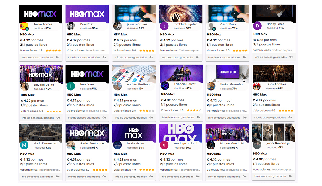 Algunos grupos HBO Max en Together Price.