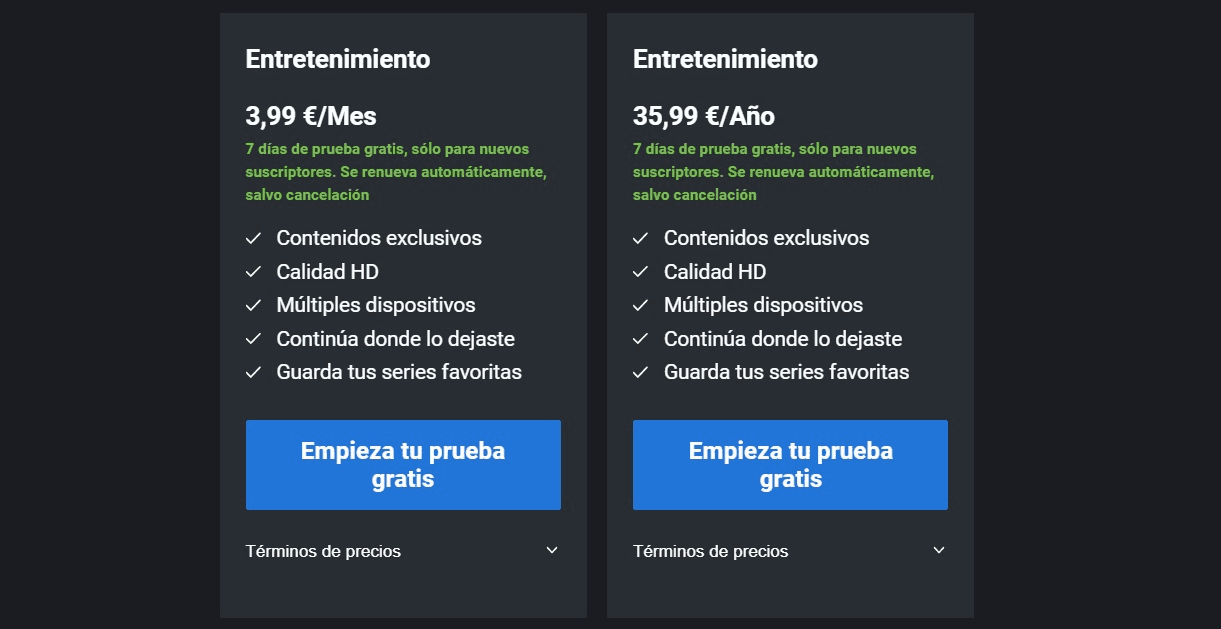 Toda la información sobre los datos de los servicios en sus opciones de planes y precios.