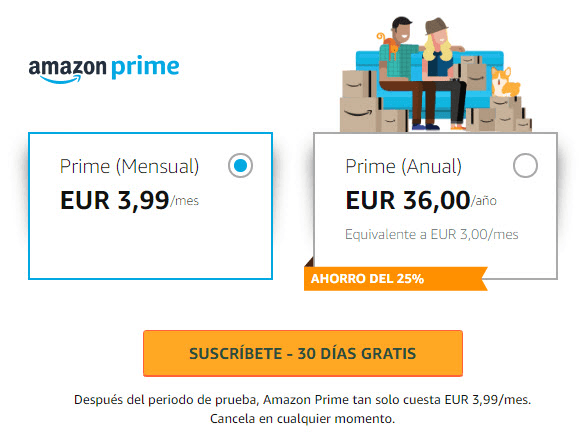 Tarifas de Amazon Prime