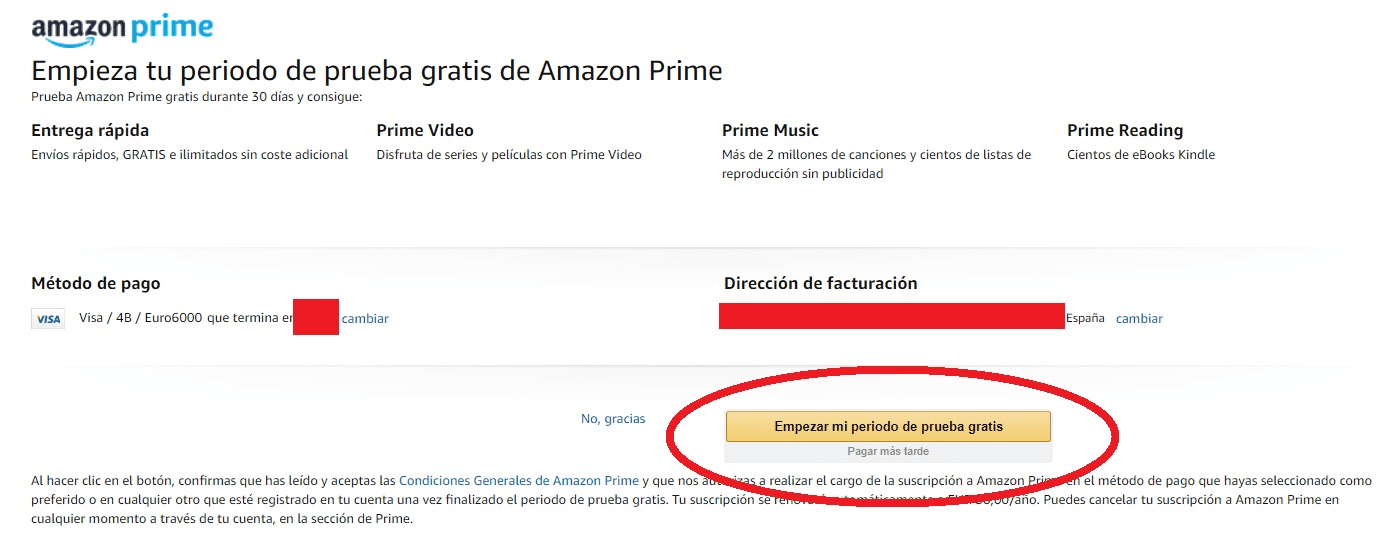 Empezar prueba gratis de Amazon Prime