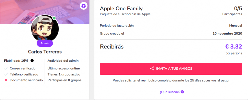 Apple One cómo abrir un grupo como administrador