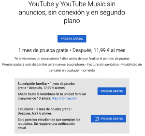 Youtube Premium Familiar cuanto cuesta