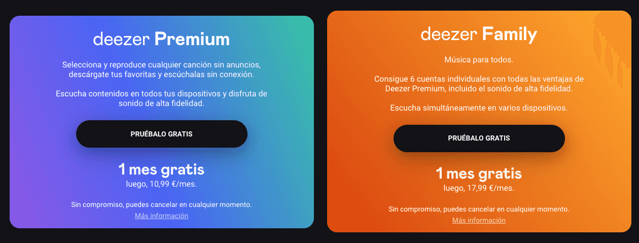 Deezer Premium y Deezer Family precios