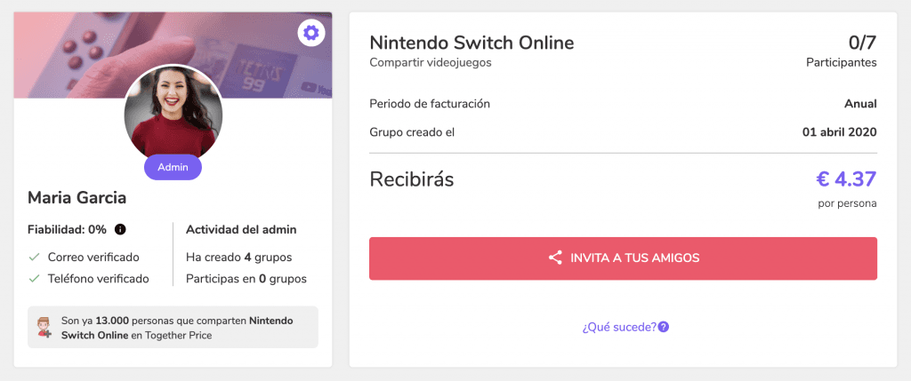 Hazte Admin Nintendo Switch Online familiar grupo