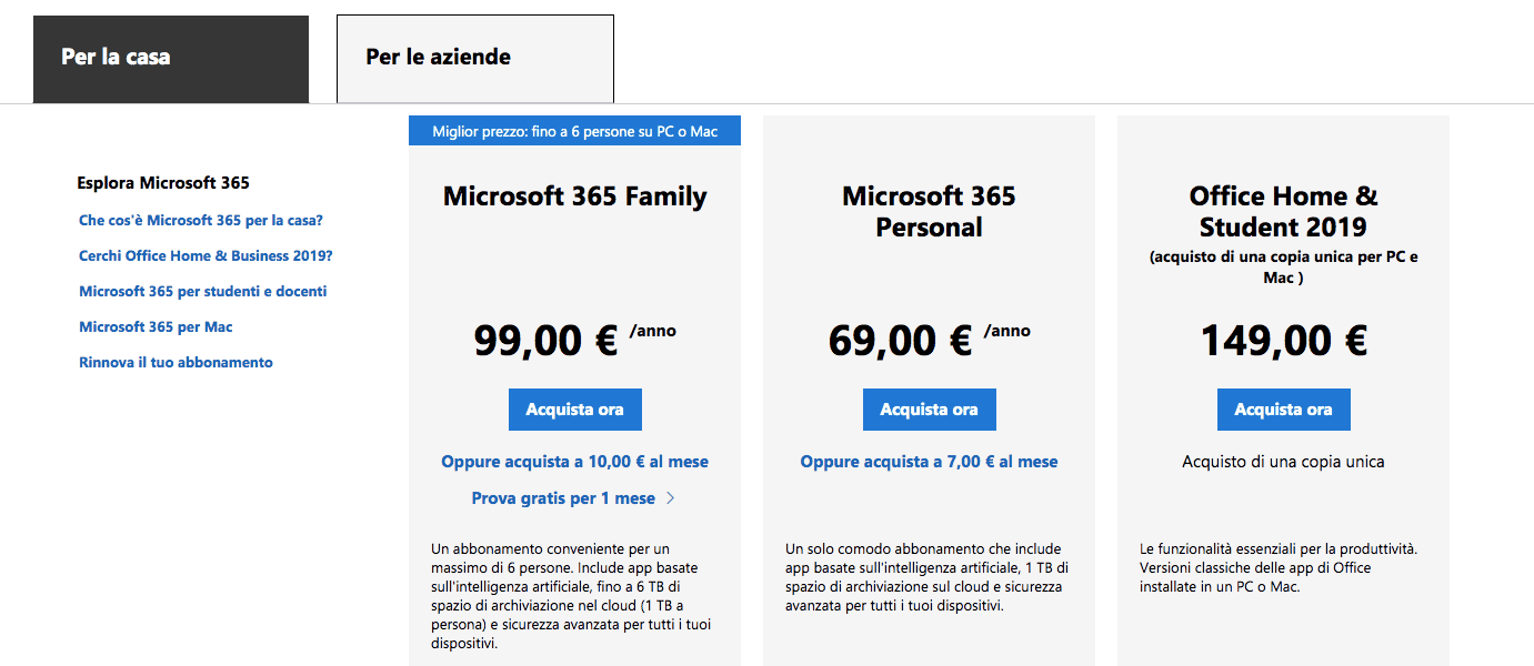 Office 365 prezzo e caratteristiche piani di abbonamento