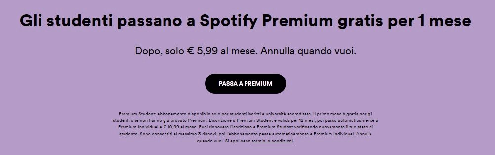Spotify Premium per studenti a soli €5.99 al mese.