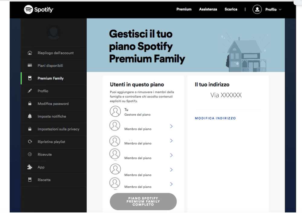 Premium Family aggiungere membri alla famiglia Spotify