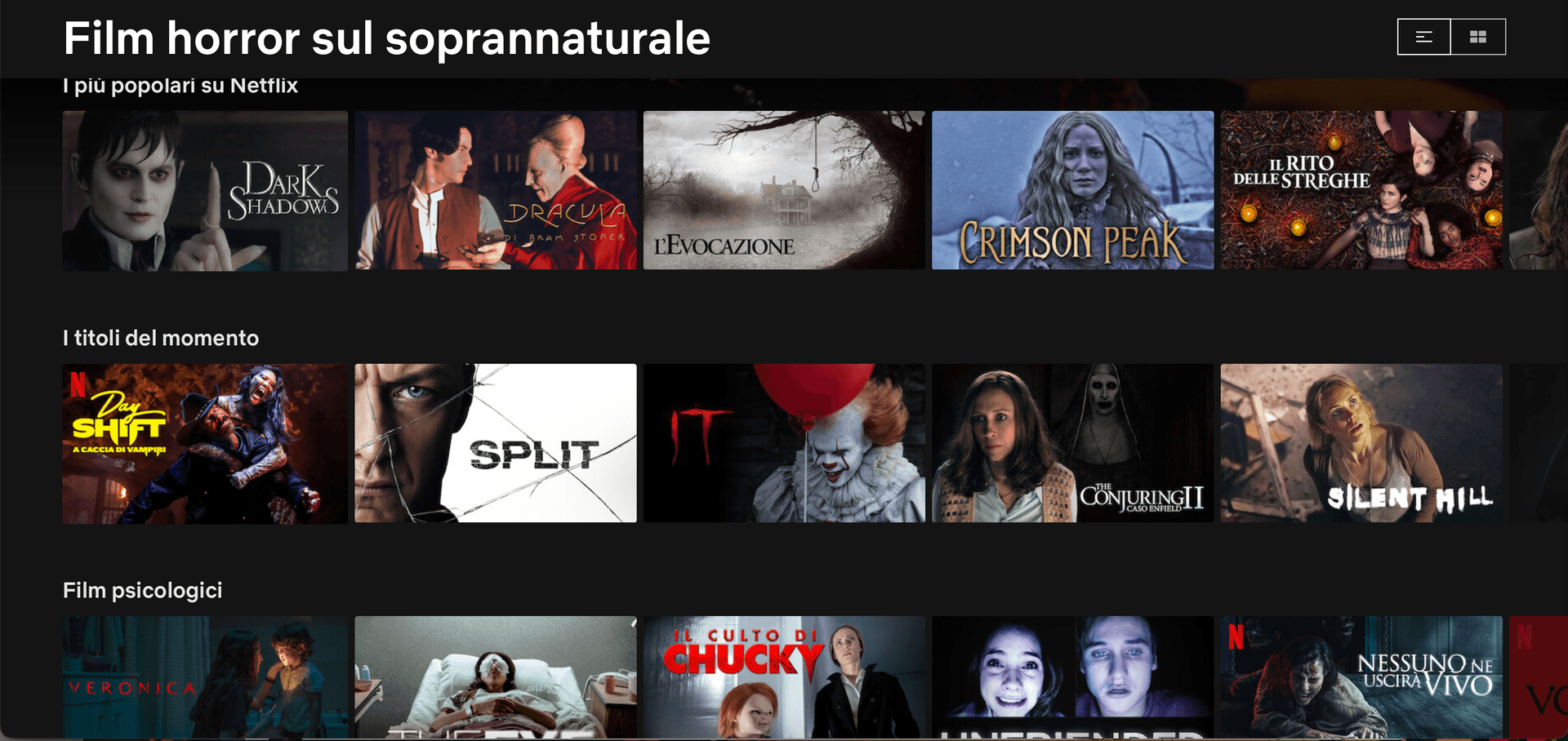 Menu: film soprannaturali e horror - codici 42023