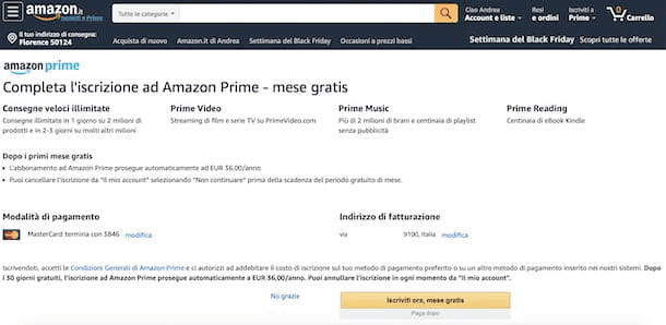 Amazon Prime prova gratuita attivazione