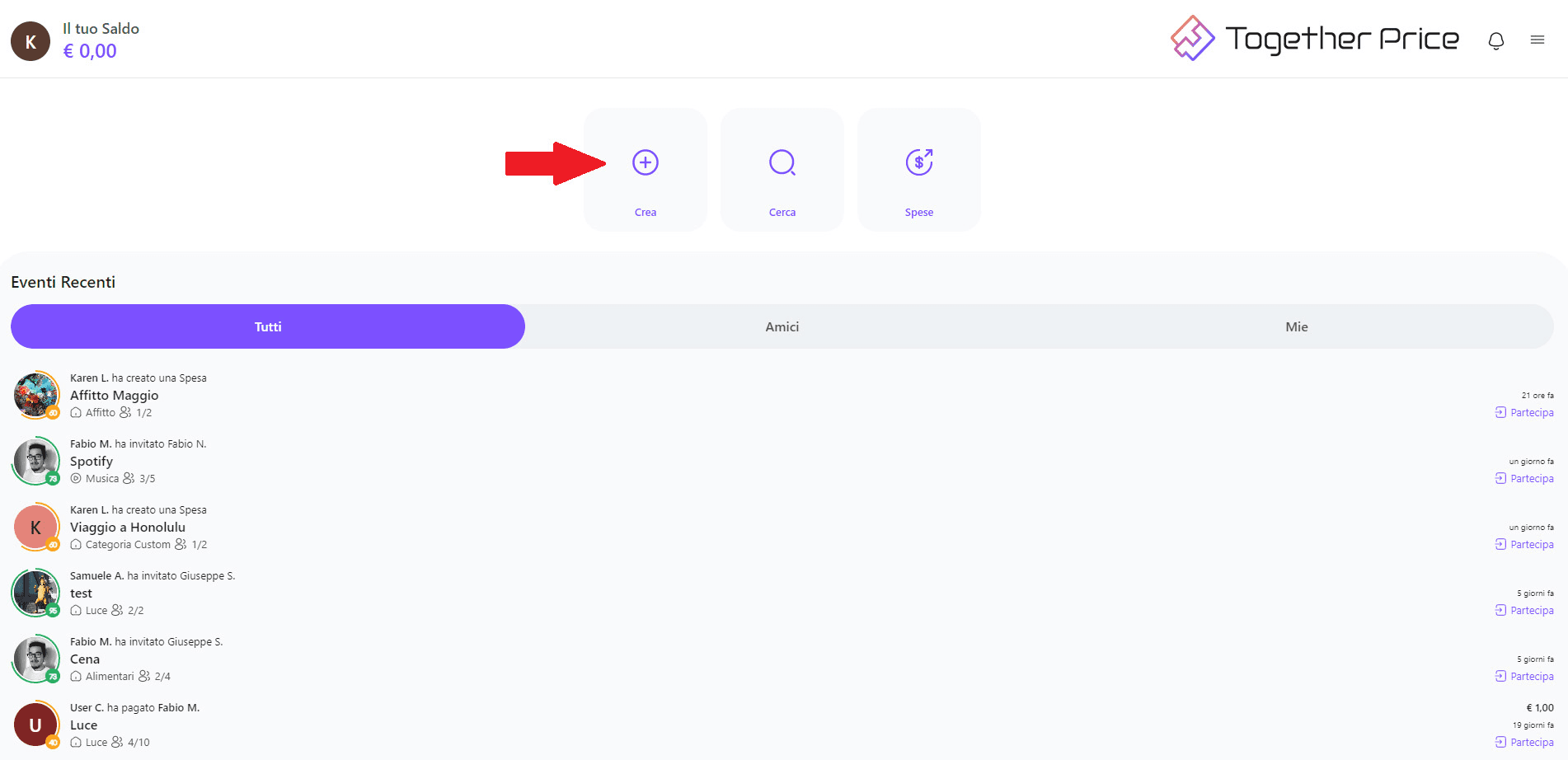 Qualsiasi spesa comune hai in mente, creala come Owner ed invita i partecipanti