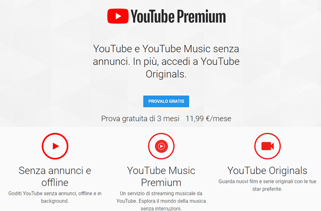 youtube premium prezzi