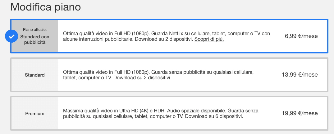 Cambiare Piano di Netflix