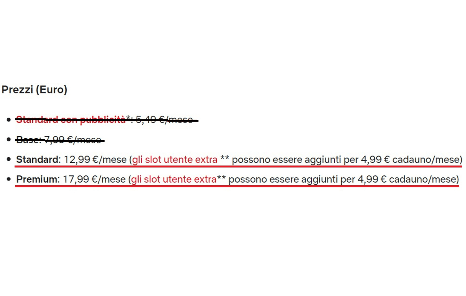 Ogni utente Extra costa al titolare €4.99 in più. Ma con Together Price puoi risparmiare condividendo il tuo slot per utente Extra. 