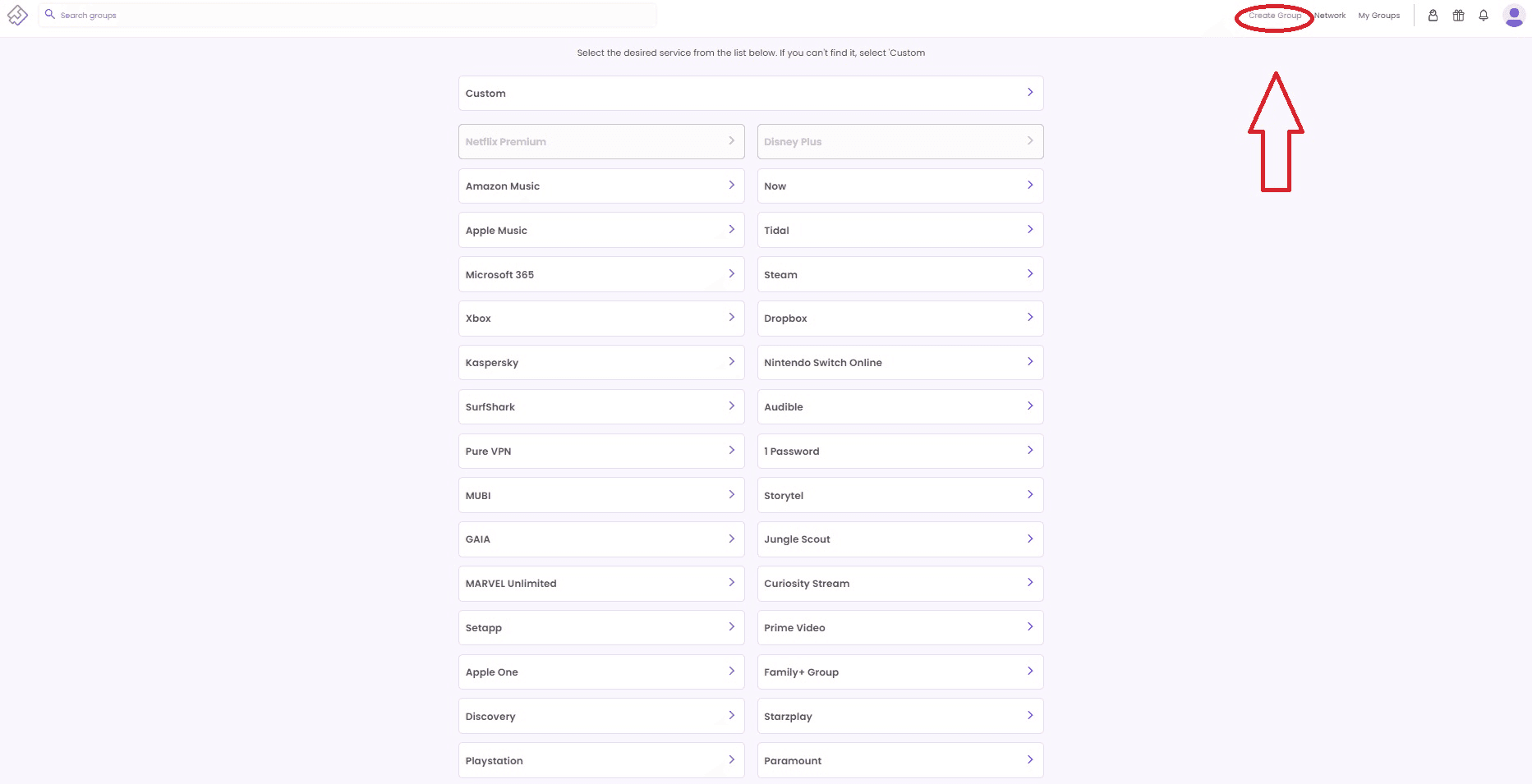 Creare un gruppo di condivisione è semplice ed intuitivo. Scegli un servizio oppure creano uno custom.