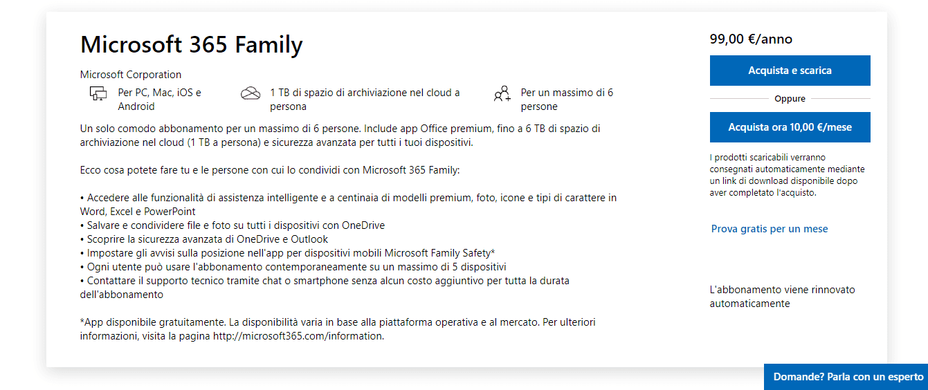 office365 family cosa comprende