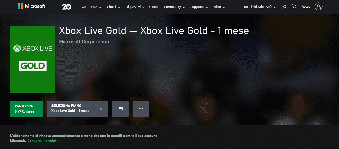 xbox live gold costo