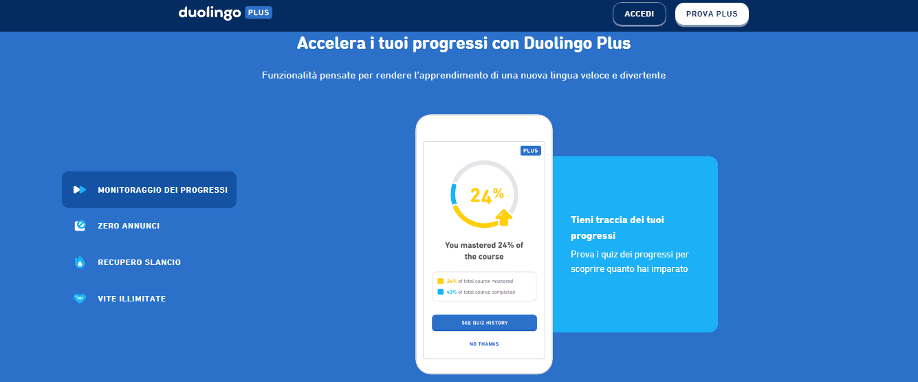 Duolingo Plus vantaggi