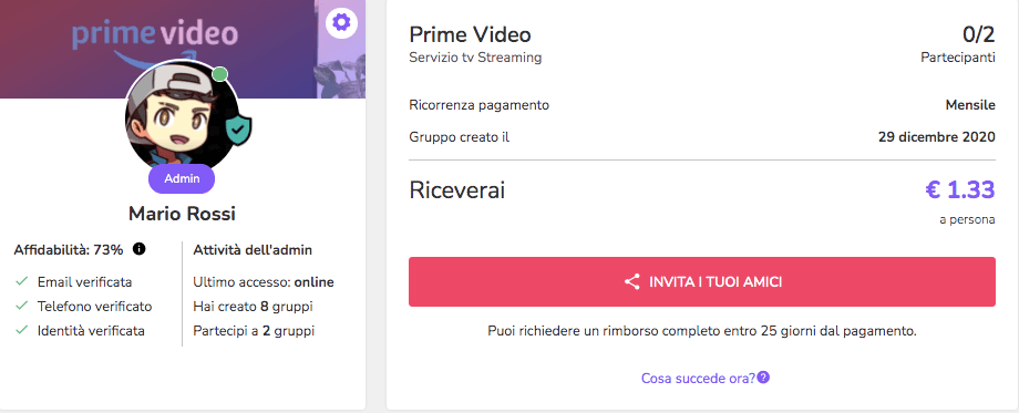 Amazon prime video gruppo di condivisione creato