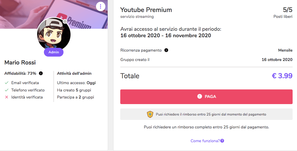 Partecipare ad un gruppo Youtube Premium