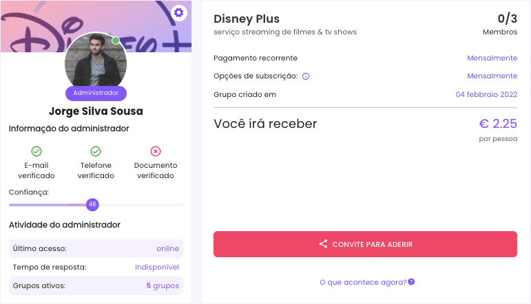 criar grupos de partilha Disney Plus