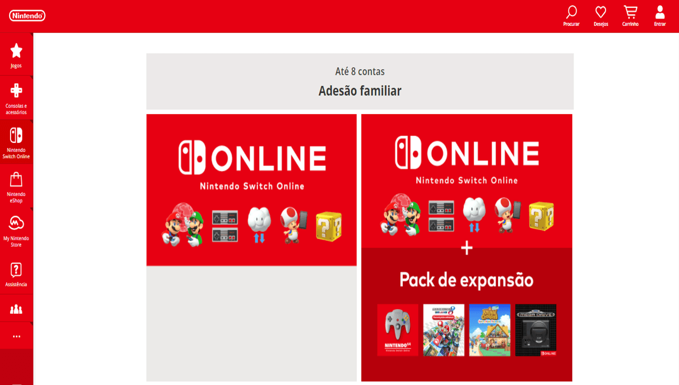 Nintendo Switch Online + Pacote adicional - Página oficial