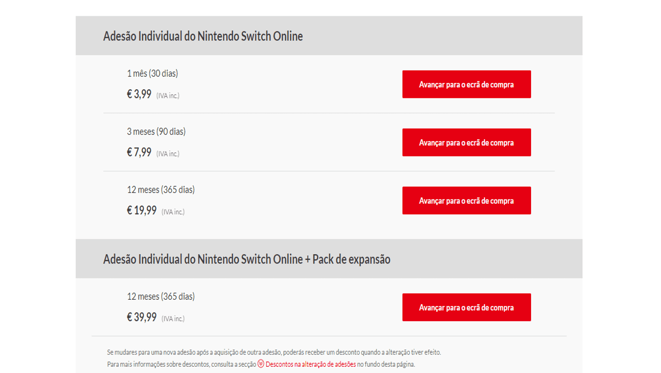 Preço planos de assinatura do Nintendo Switch