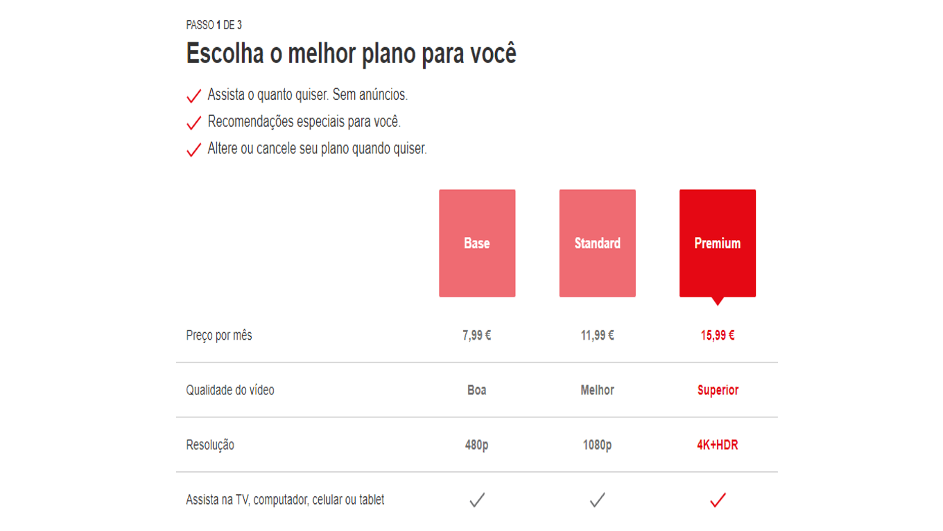 Planos de subscrição Netflix