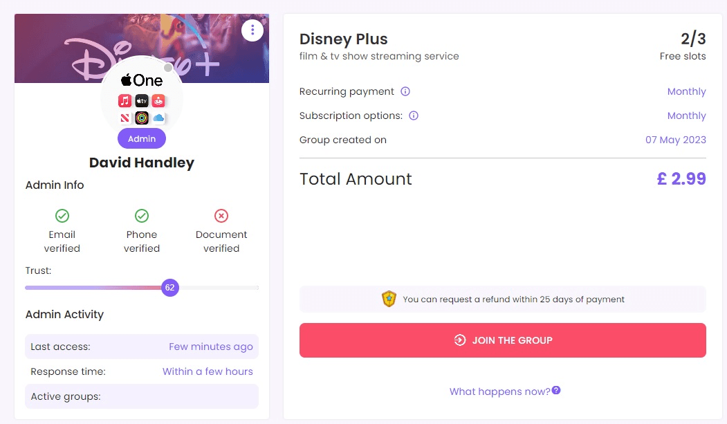 Become a Joiner and participate in someone else-s Disney Plus group to save.