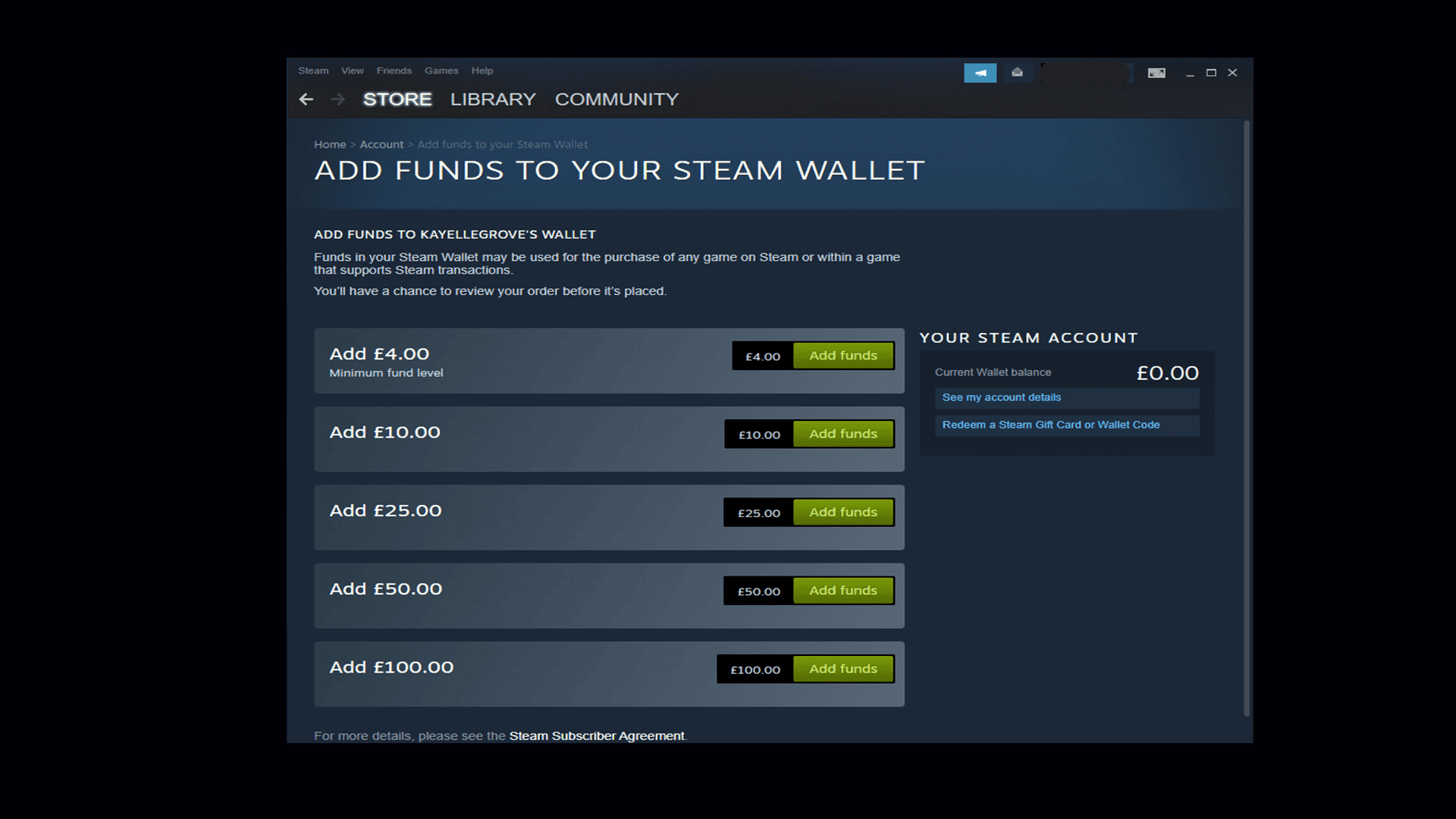 Steam wallet