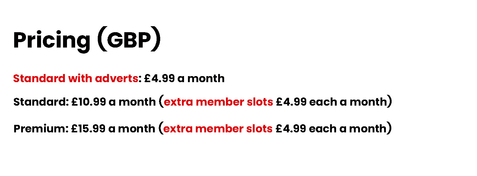 Netflix èlan and prices with and without the Extra member slots.