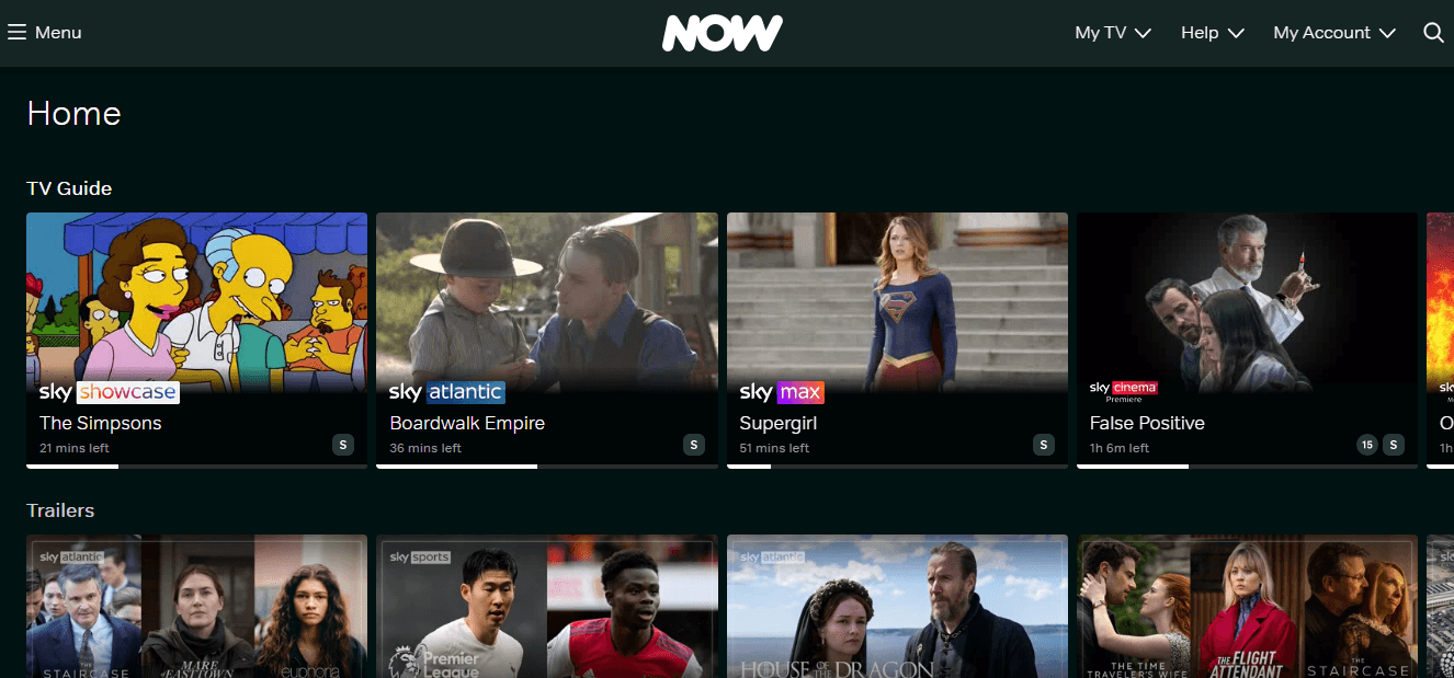 Now TV homepage