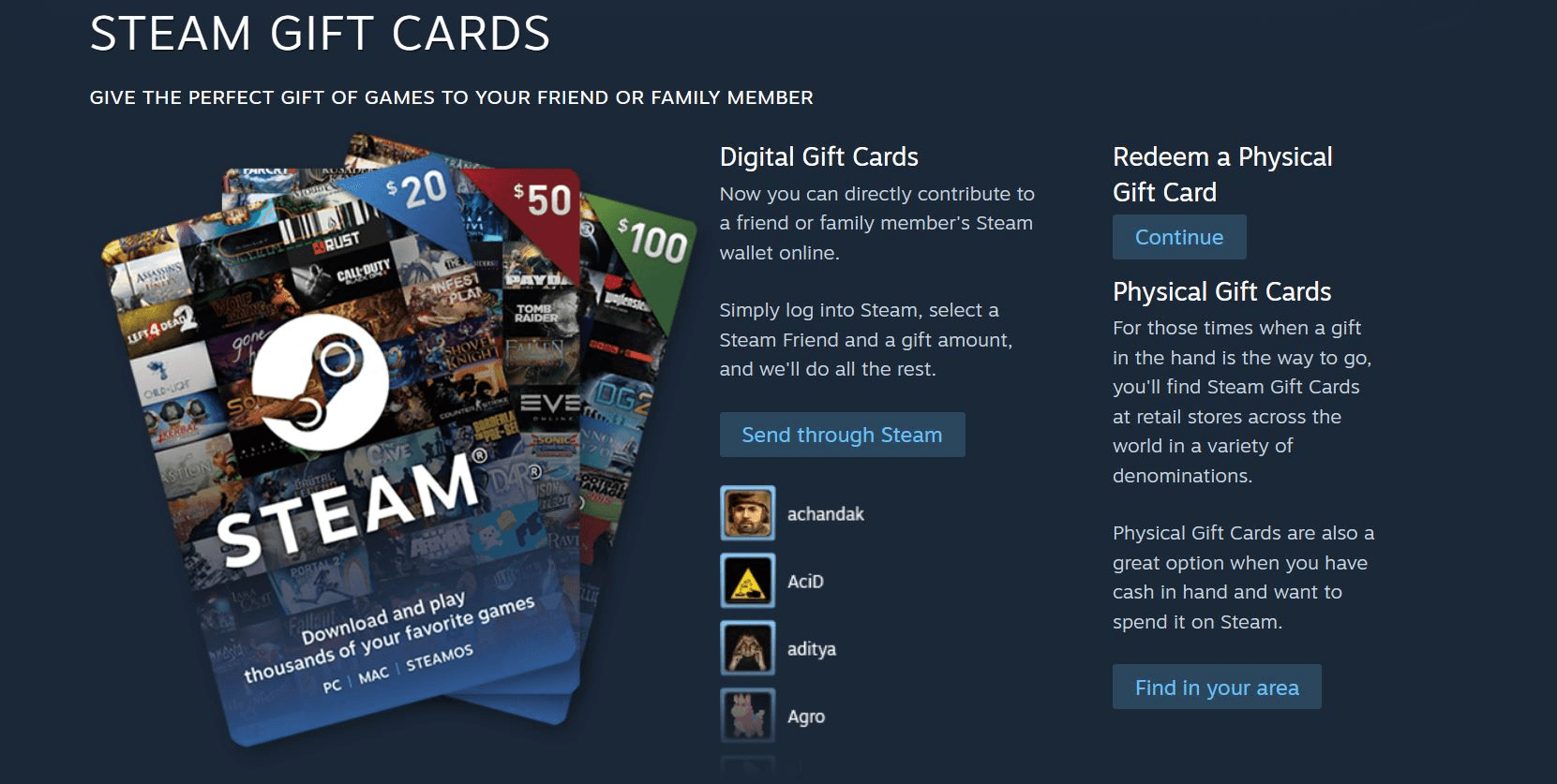 Steam wallet gift card