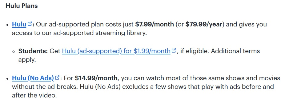 Hulu Basic plans and prices