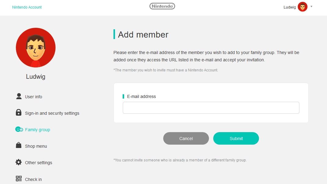 Ad Nintendo Switch Online members to your family group
