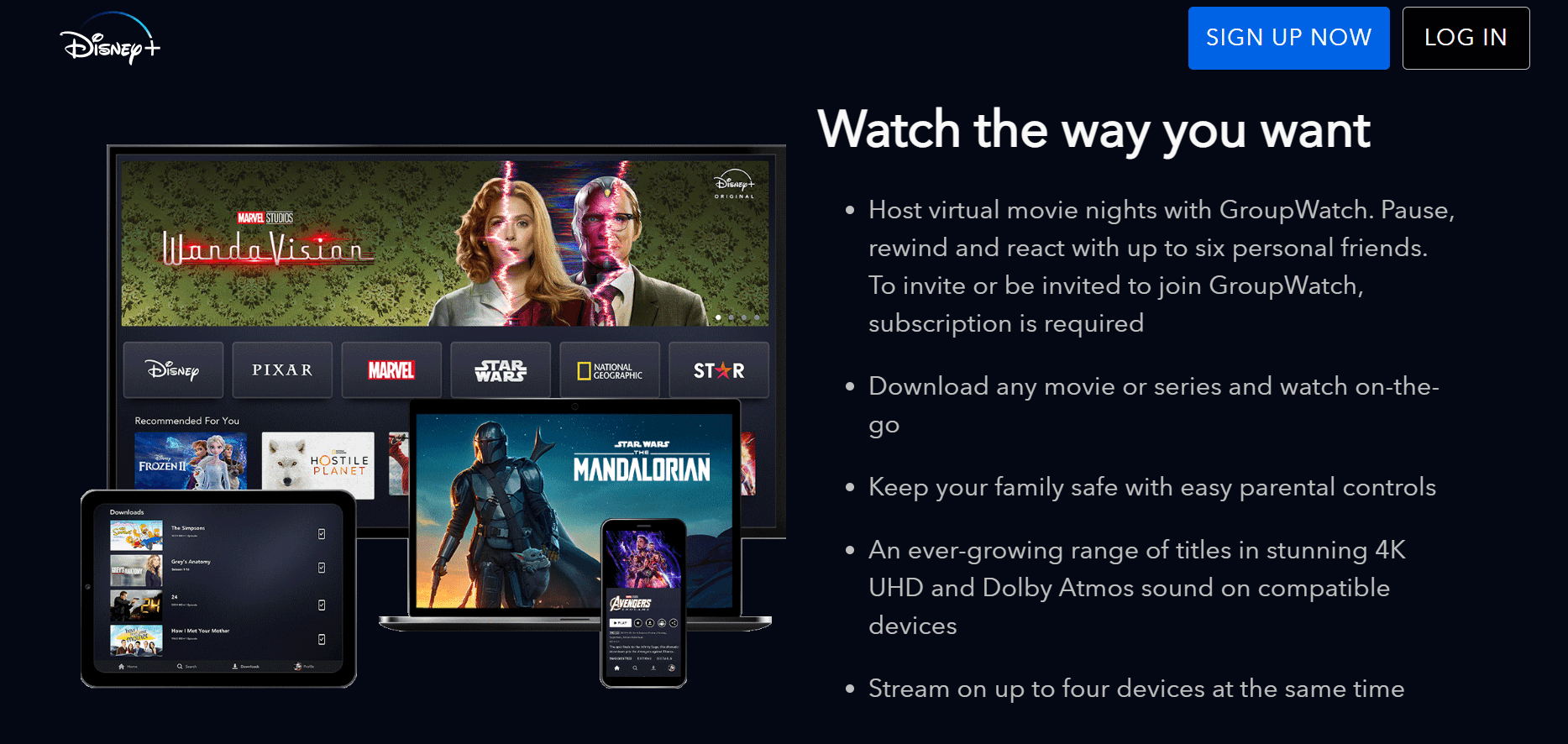 Watch Disney+ on you mobile device or different devices.