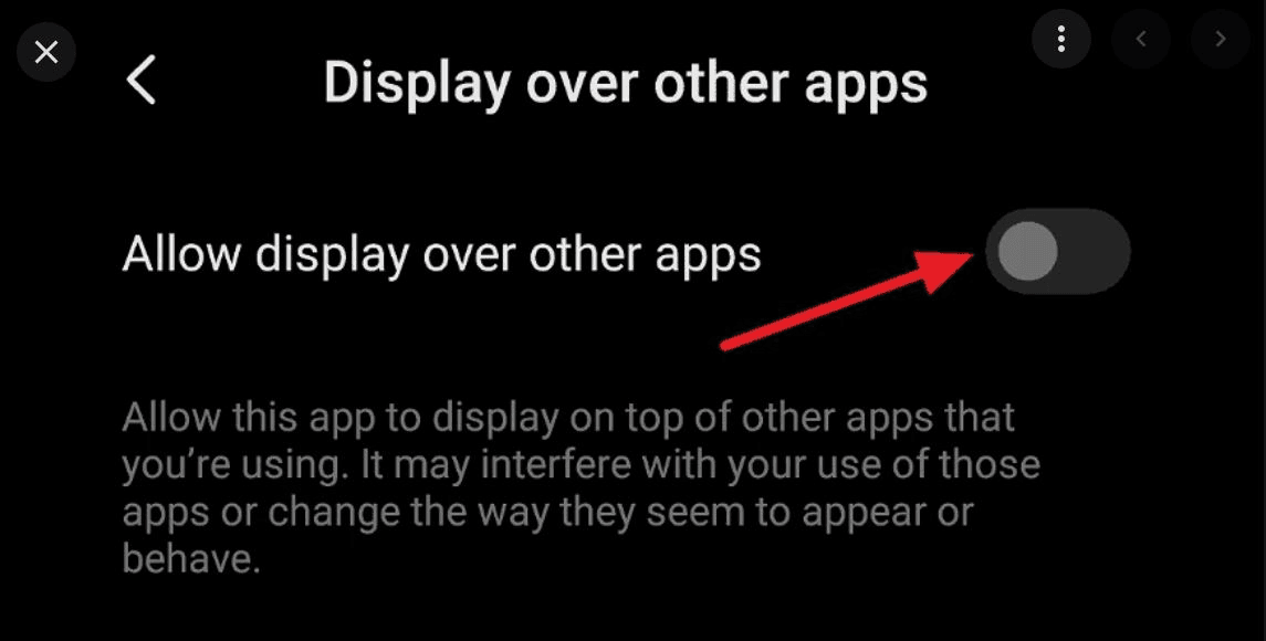 Enable display over other apps. 