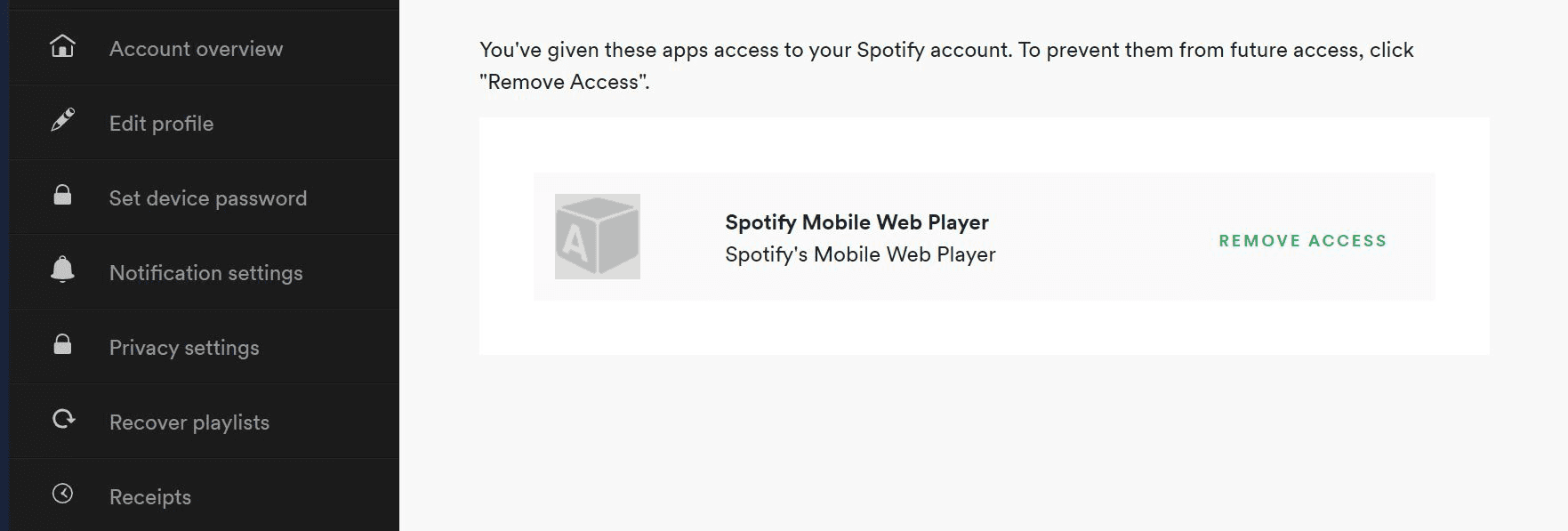 Remove access to third-party apps