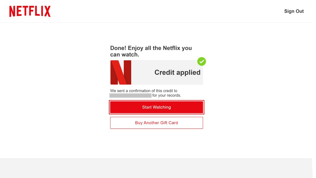 Gift card credit applied