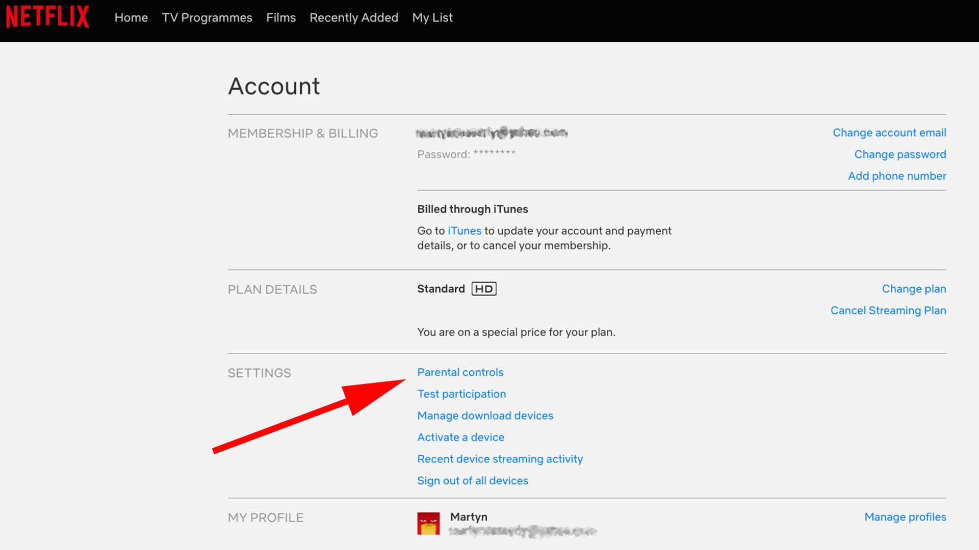 Change parents control settings, block specific shows and click save in the menu. 
