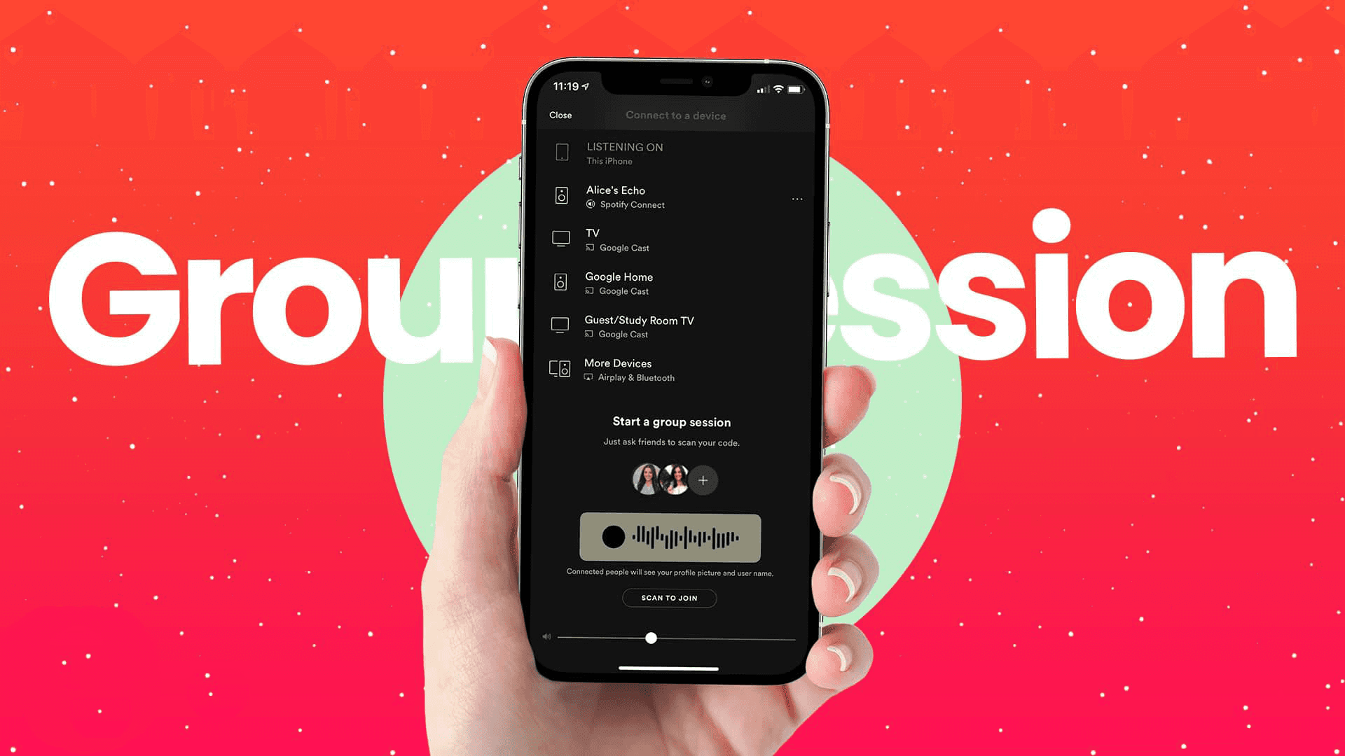 Spotify Group Session lets you play songs and playlists together on your PC or any other device. Select a playlist and get started. 