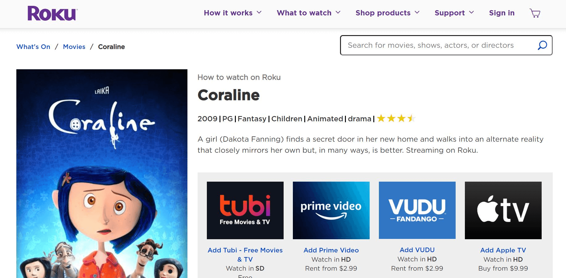 Coraline on Roku.
