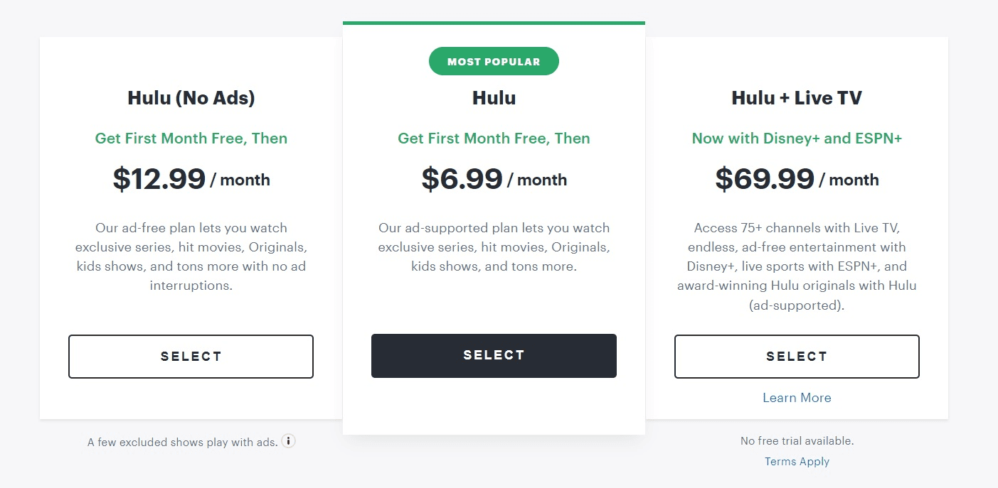 Hulu Basic plans and prices