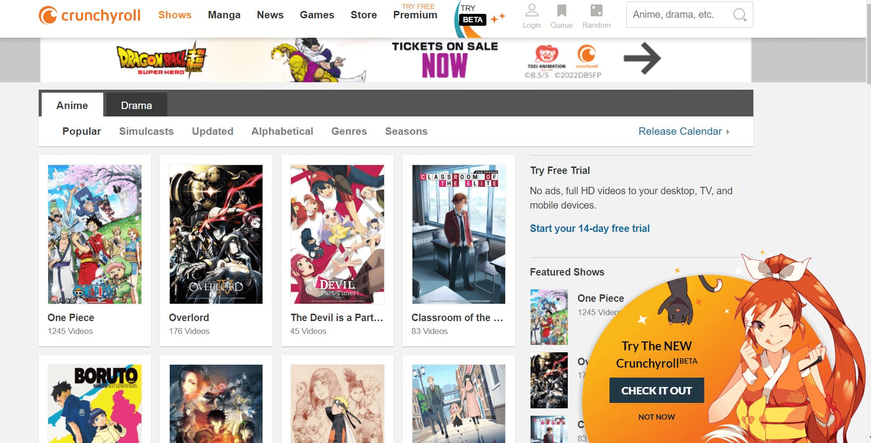 A free version is available but is not ad-free, as are parental controls. Subscribers must follow Crunchyroll's terms. Upgrade plan for ad-free viewing.