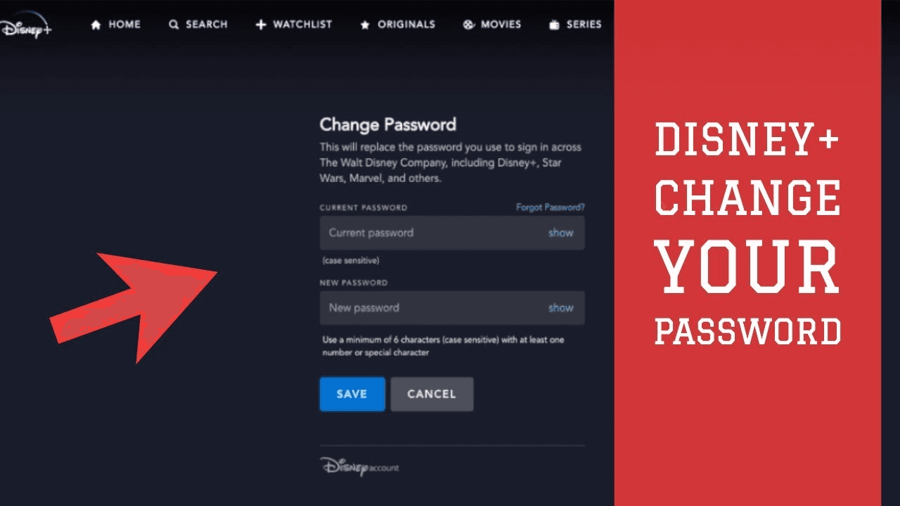 Enter your current and new password to change it.