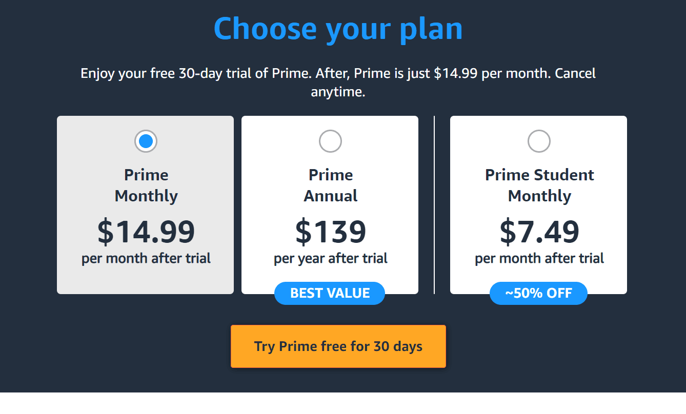 The cost of an Amazon Prime membership