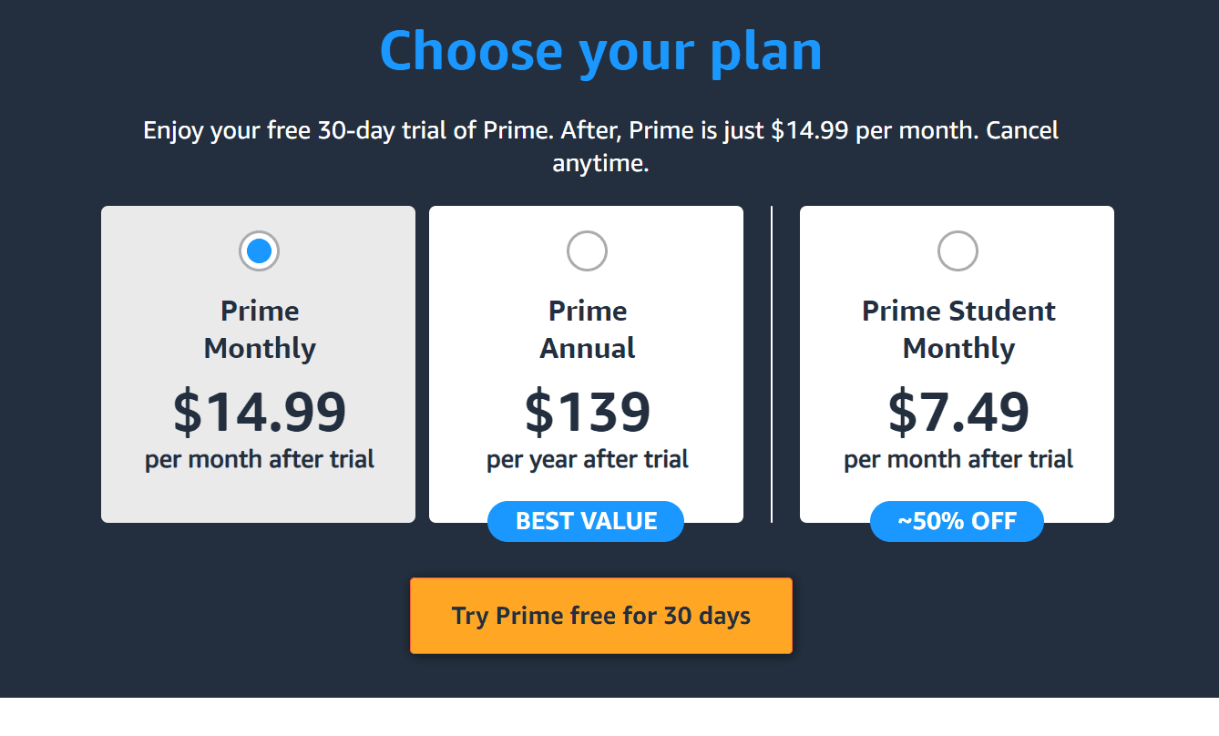 Costs of a membership to Prime
