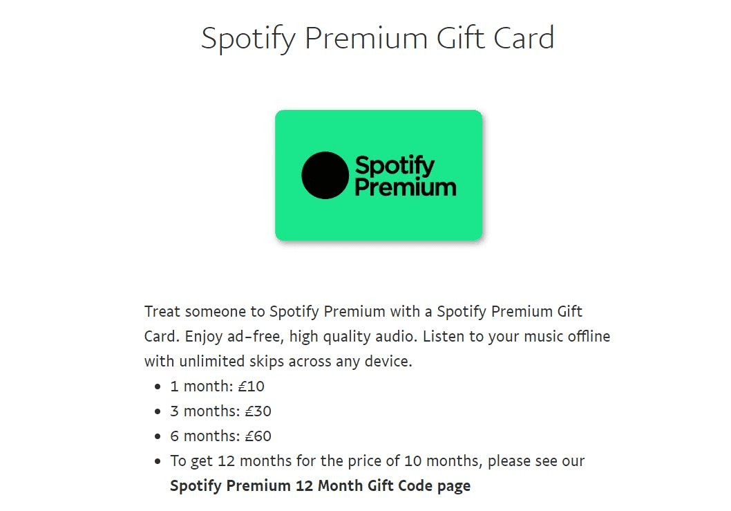 Purchase a Spotify Premium gift card