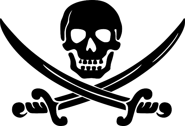 The flag of the pirate has a skull and two crossed swords under it.